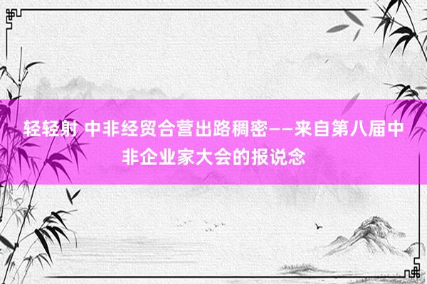 轻轻射 中非经贸合营出路稠密——来自第八届中非企业家大会的报说念