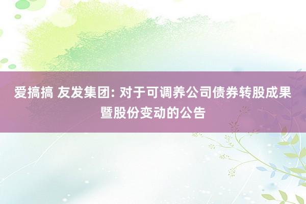 爱搞搞 友发集团: 对于可调养公司债券转股成果暨股份变动的公告