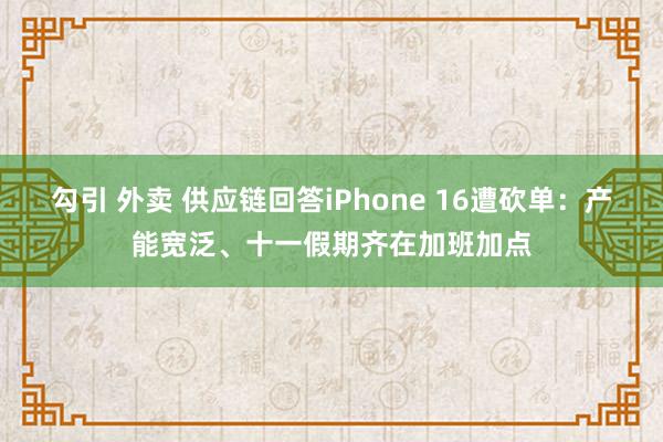 勾引 外卖 供应链回答iPhone 16遭砍单：产能宽泛、十一假期齐在加班加点