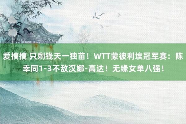 爱搞搞 只剩钱天一独苗！WTT蒙彼利埃冠军赛：陈幸同1-3不敌汉娜-高达！无缘女单八强！